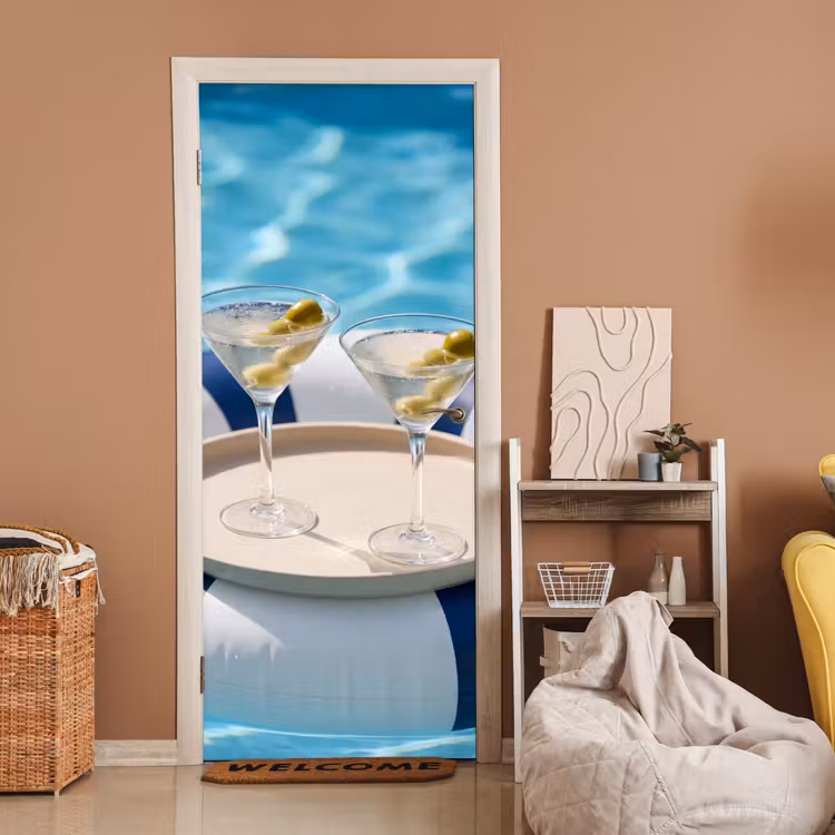 Deursticker - Cocktail - Zwembad - Zomer - Blauw — 2