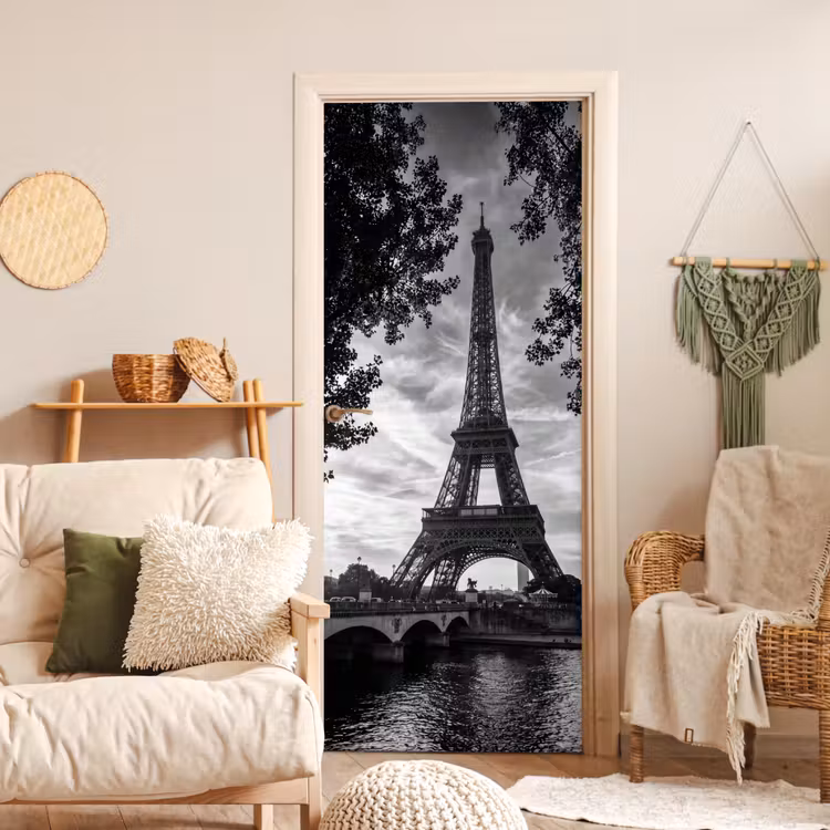 Deursticker - Eiffeltoren - Parijs - Rivier - Architectuur - Zwart-wit — 4
