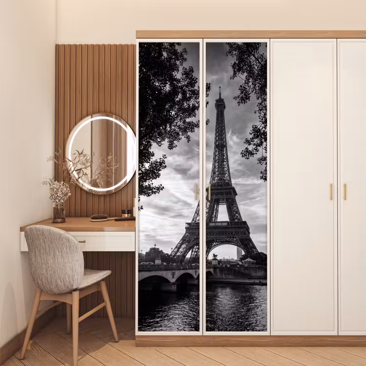Deursticker - Eiffeltoren - Parijs - Rivier - Architectuur - Zwart-wit — 5
