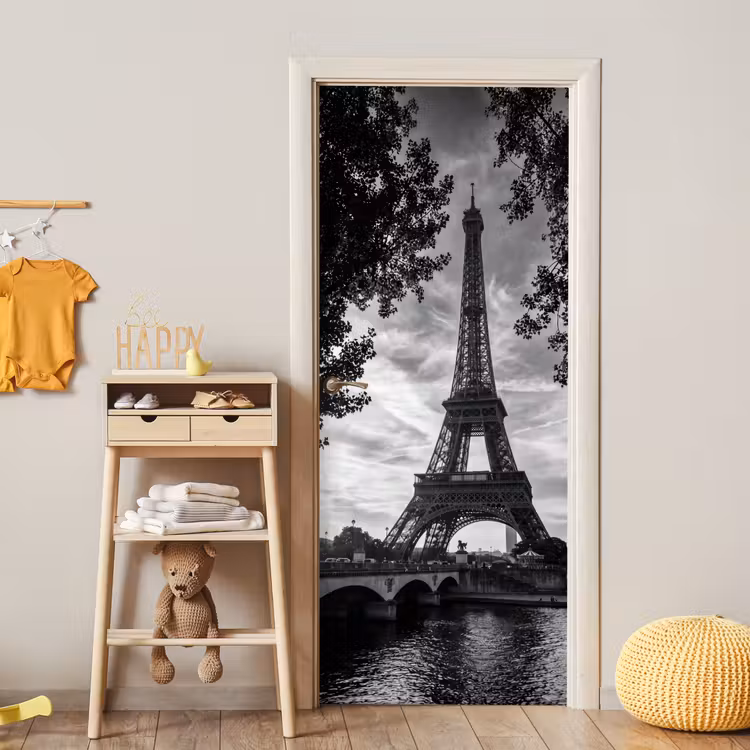 Deursticker - Eiffeltoren - Parijs - Rivier - Architectuur - Zwart-wit — 6
