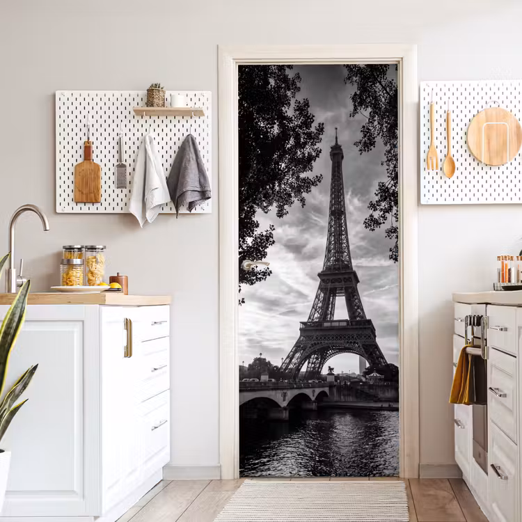 Deursticker - Eiffeltoren - Parijs - Rivier - Architectuur - Zwart-wit — 7