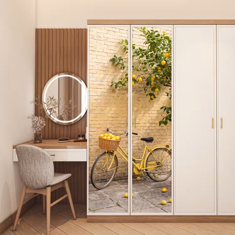 Deursticker - Fiets - Mand - Eten - Geel - Zomer — 5