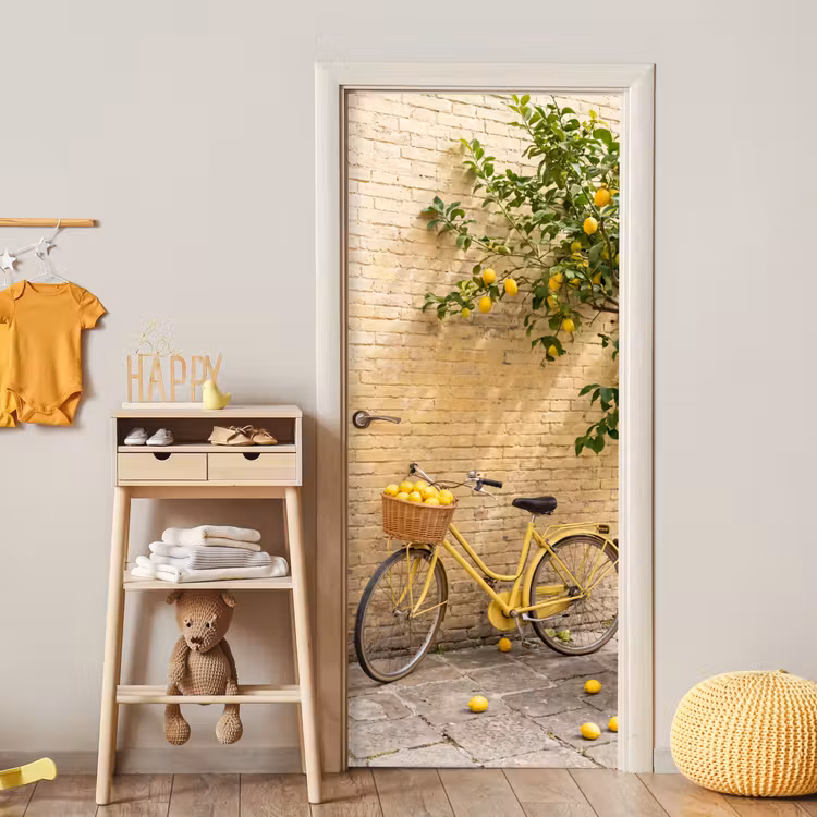 Deursticker - Fiets - Mand - Eten - Geel - Zomer — 6