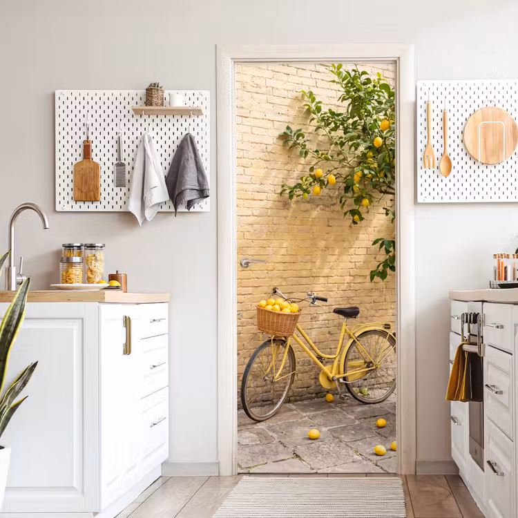 Deursticker - Fiets - Mand - Eten - Geel - Zomer — 7