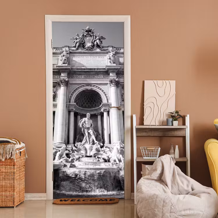 Deursticker - Fontein - Beelden - Architectuur - Zwart-wit — 2