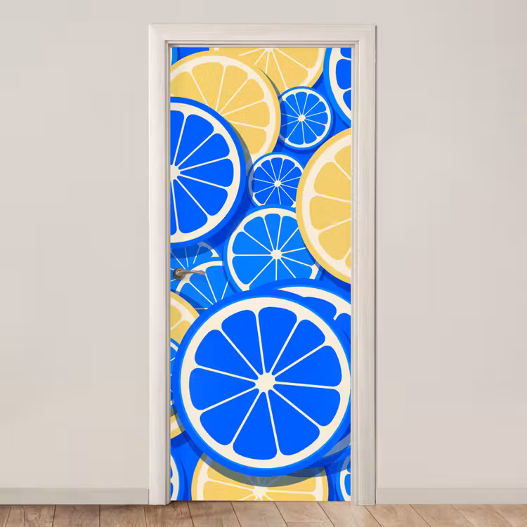 Deursticker - Fruit - Schijven - Patroon - Modern - Blauw - Geel — 1