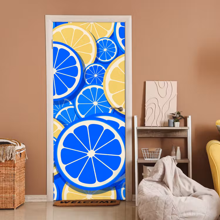 Deursticker - Fruit - Schijven - Patroon - Modern - Blauw - Geel — 2