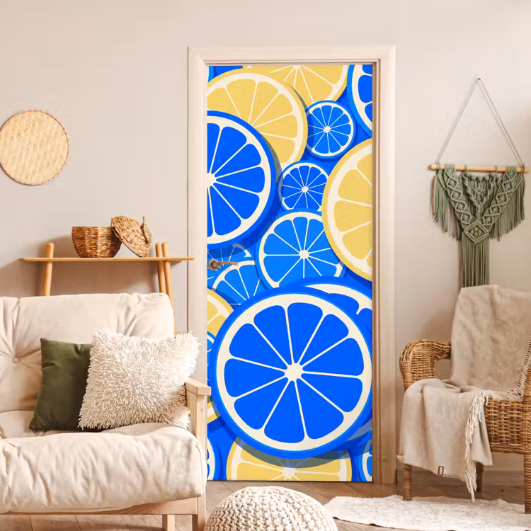 Deursticker - Fruit - Schijven - Patroon - Modern - Blauw - Geel — 4