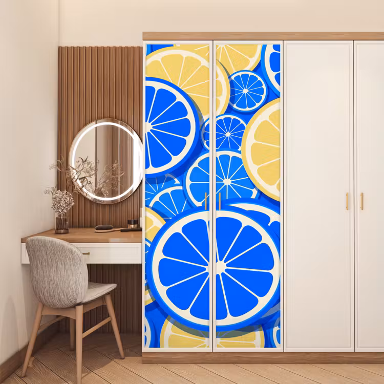 Deursticker - Fruit - Schijven - Patroon - Modern - Blauw - Geel — 5
