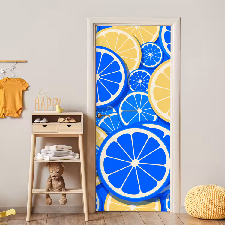 Deursticker - Fruit - Schijven - Patroon - Modern - Blauw - Geel — 6