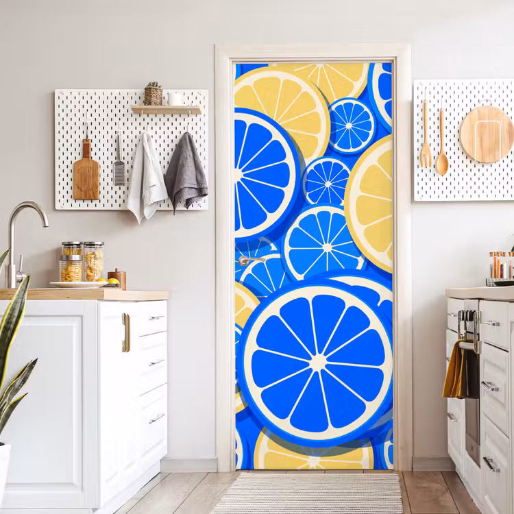 Deursticker - Fruit - Schijven - Patroon - Modern - Blauw - Geel — 7