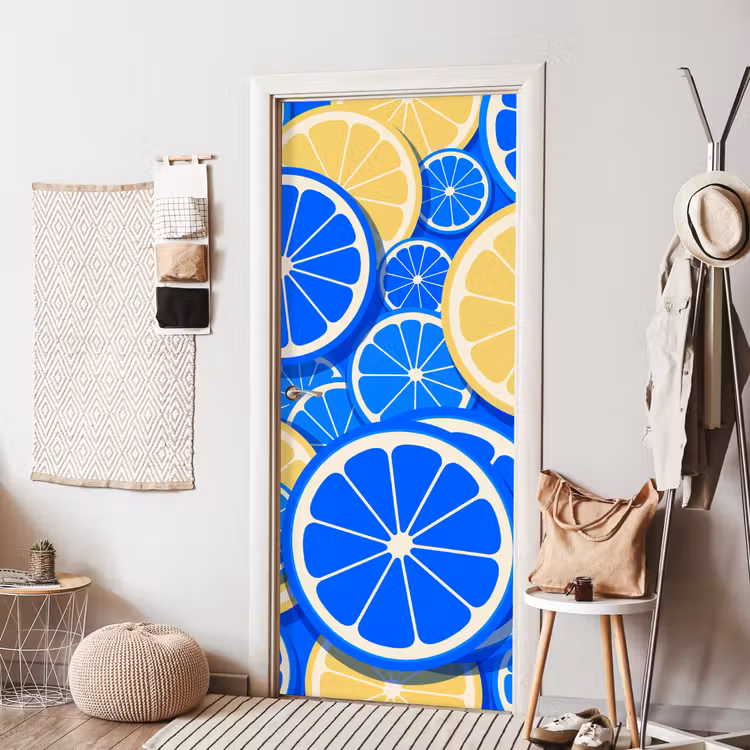 Deursticker - Fruit - Schijven - Patroon - Modern - Blauw - Geel — 8