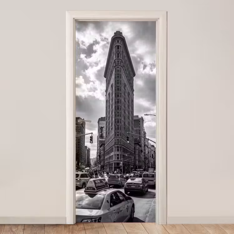 Deursticker - Gebouw - Hoogbouw - Stad - Architectuur - Zwart-wit — 1