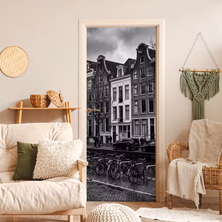 Deursticker - Huis - Gracht - Amsterdam - Architectuur - Zwart-wit — 4