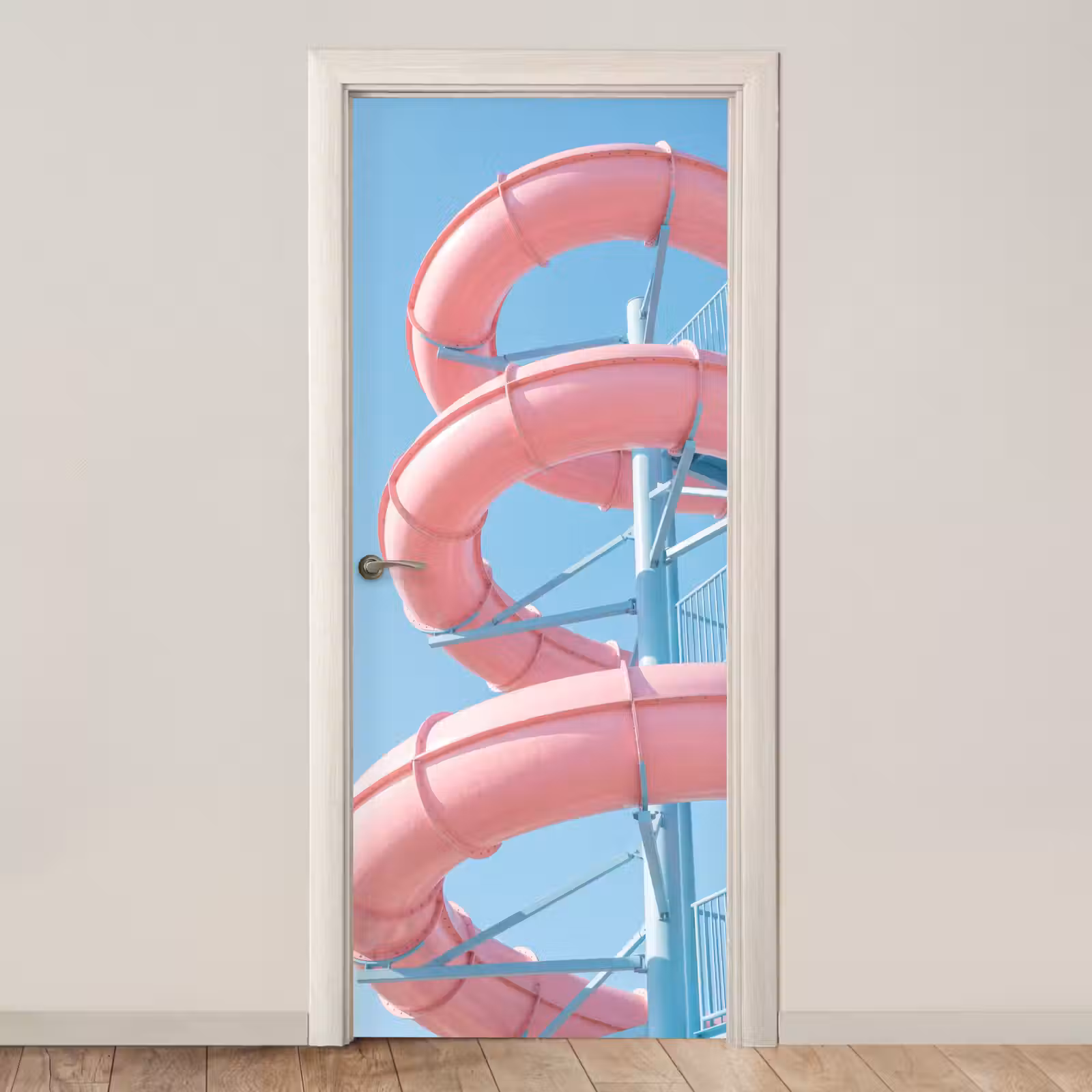 Deursticker - Glijbaan - Waterpark - Spiraal - Modern - Roze — 1