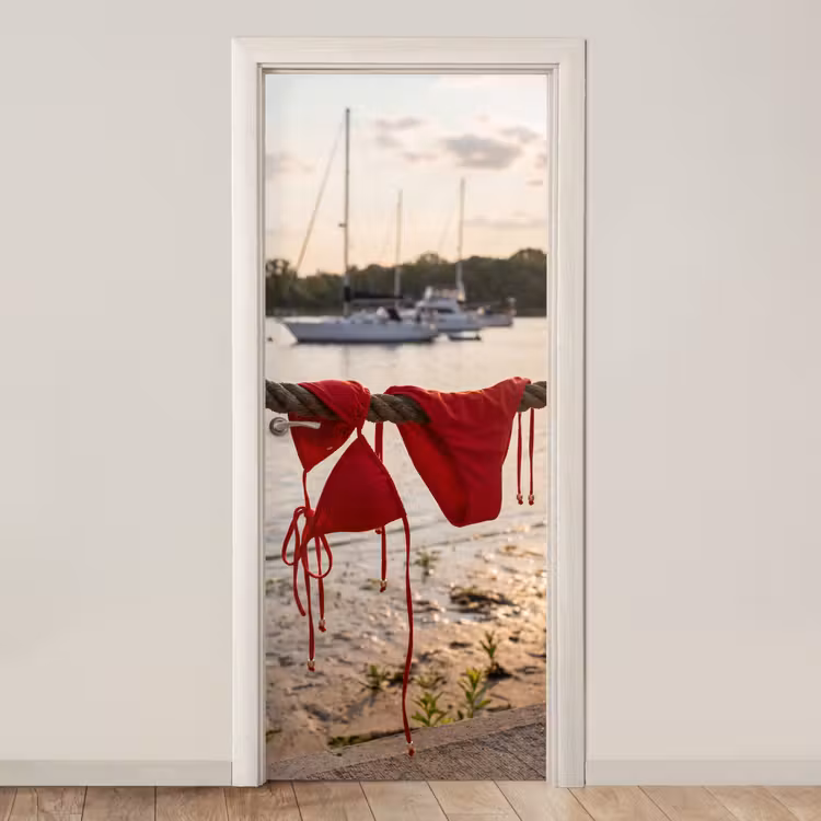 Deursticker - Badkleding - Rood - Zomer - Water - Zonsondergang — 1