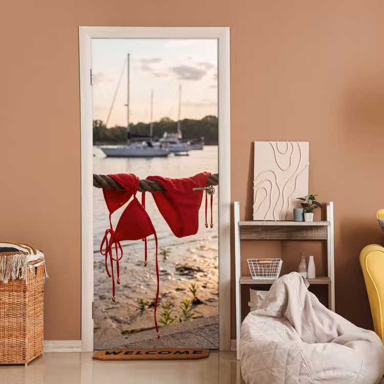 Deursticker - Badkleding - Rood - Zomer - Water - Zonsondergang — 2