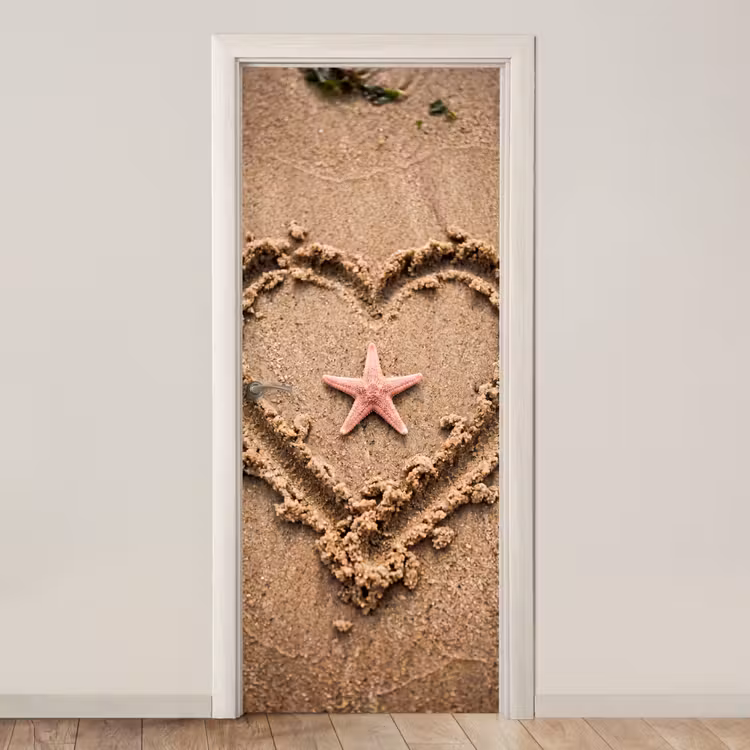 Deursticker - Dieren - Hart - Strand - Zand - Roze — 1