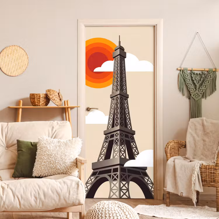 Deursticker - Eiffeltoren - Zon - Architectuur - Abstract - Beige — 4