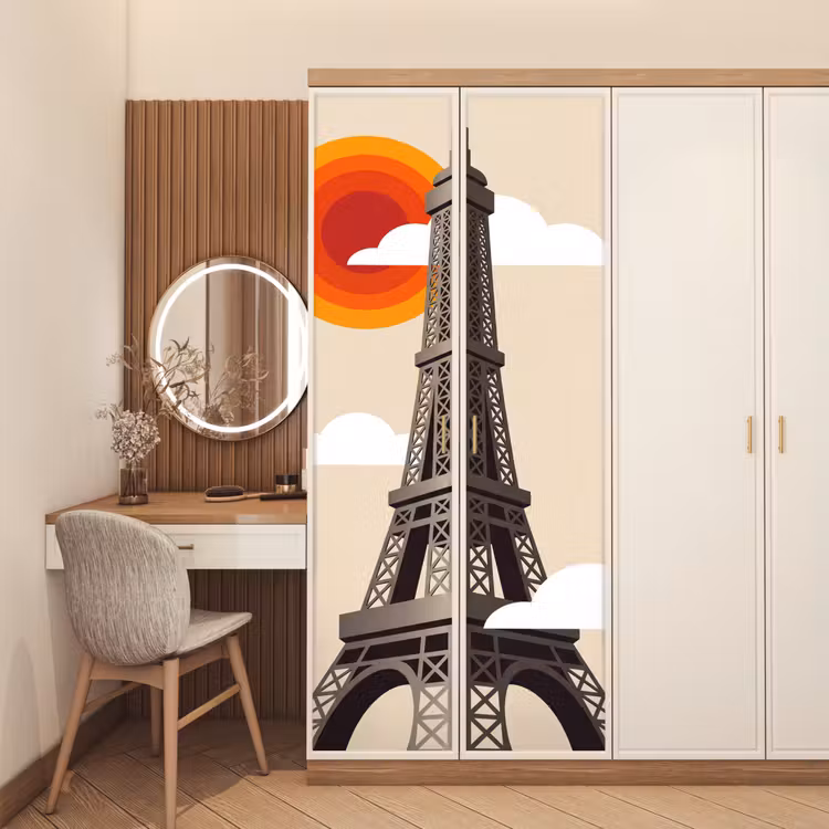 Deursticker - Eiffeltoren - Zon - Architectuur - Abstract - Beige — 5