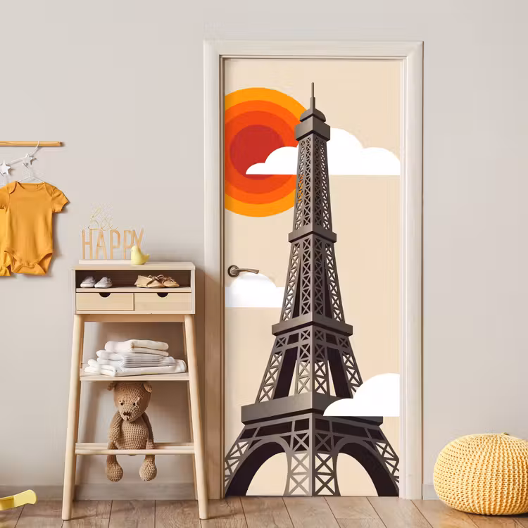 Deursticker - Eiffeltoren - Zon - Architectuur - Abstract - Beige — 6