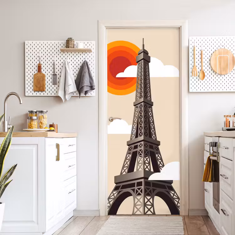 Deursticker - Eiffeltoren - Zon - Architectuur - Abstract - Beige — 7
