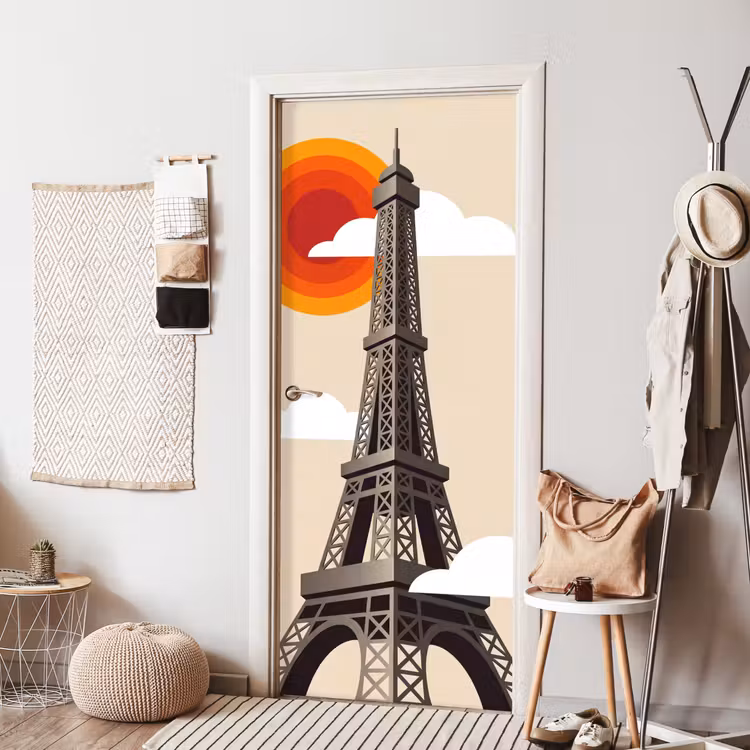 Deursticker - Eiffeltoren - Zon - Architectuur - Abstract - Beige — 8