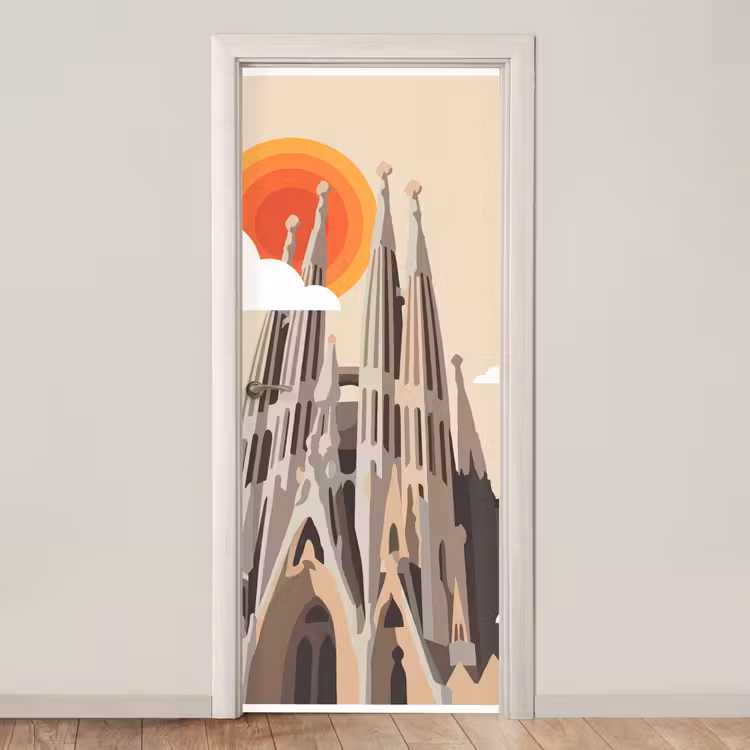 Deursticker - Gebouw - Torens - Architectuur - Abstract - Zonsondergang — 1