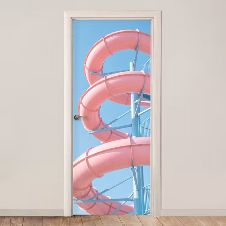 Deursticker - Glijbaan - Waterpark - Spiraal - Modern - Roze — 1
