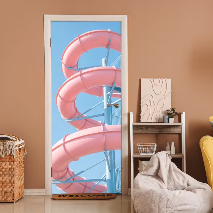 Deursticker - Glijbaan - Waterpark - Spiraal - Modern - Roze — 2