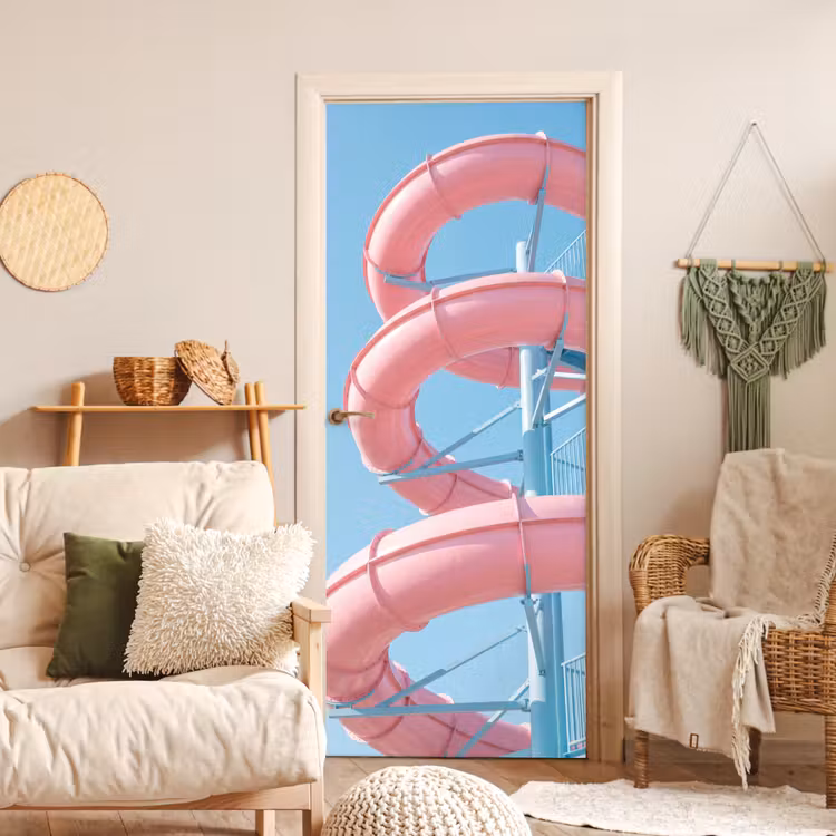Deursticker - Glijbaan - Waterpark - Spiraal - Modern - Roze — 4