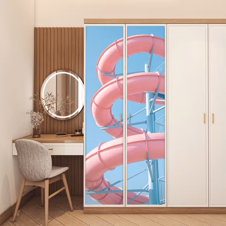 Deursticker - Glijbaan - Waterpark - Spiraal - Modern - Roze — 5
