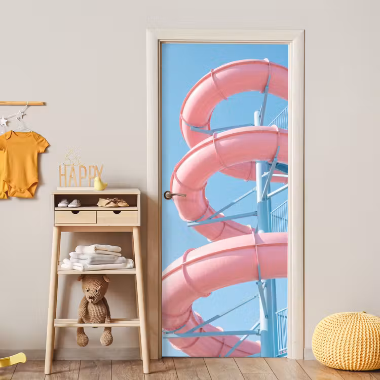 Deursticker - Glijbaan - Waterpark - Spiraal - Modern - Roze — 6