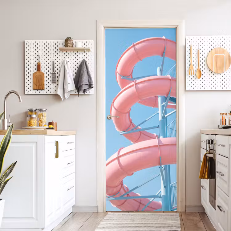 Deursticker - Glijbaan - Waterpark - Spiraal - Modern - Roze — 7