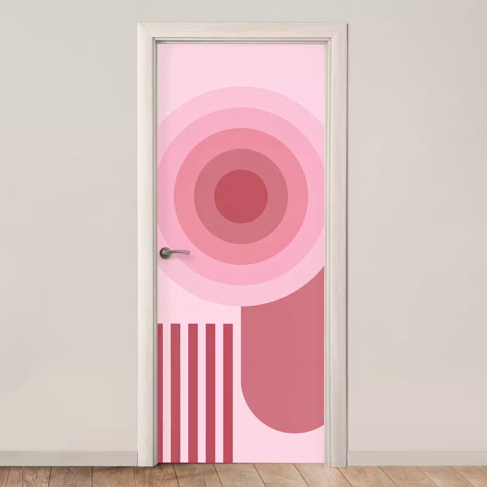 Deursticker - Abstract - Cirkels - Strepen - Modern - Roze — 1
