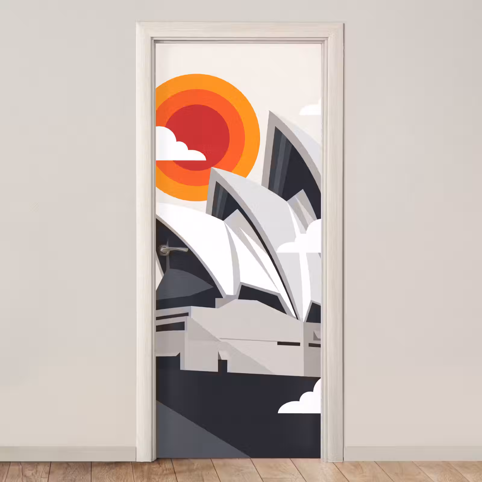 Deursticker - Architectuur - Stadsgezicht - Modern - Grijs - Oranje — 1