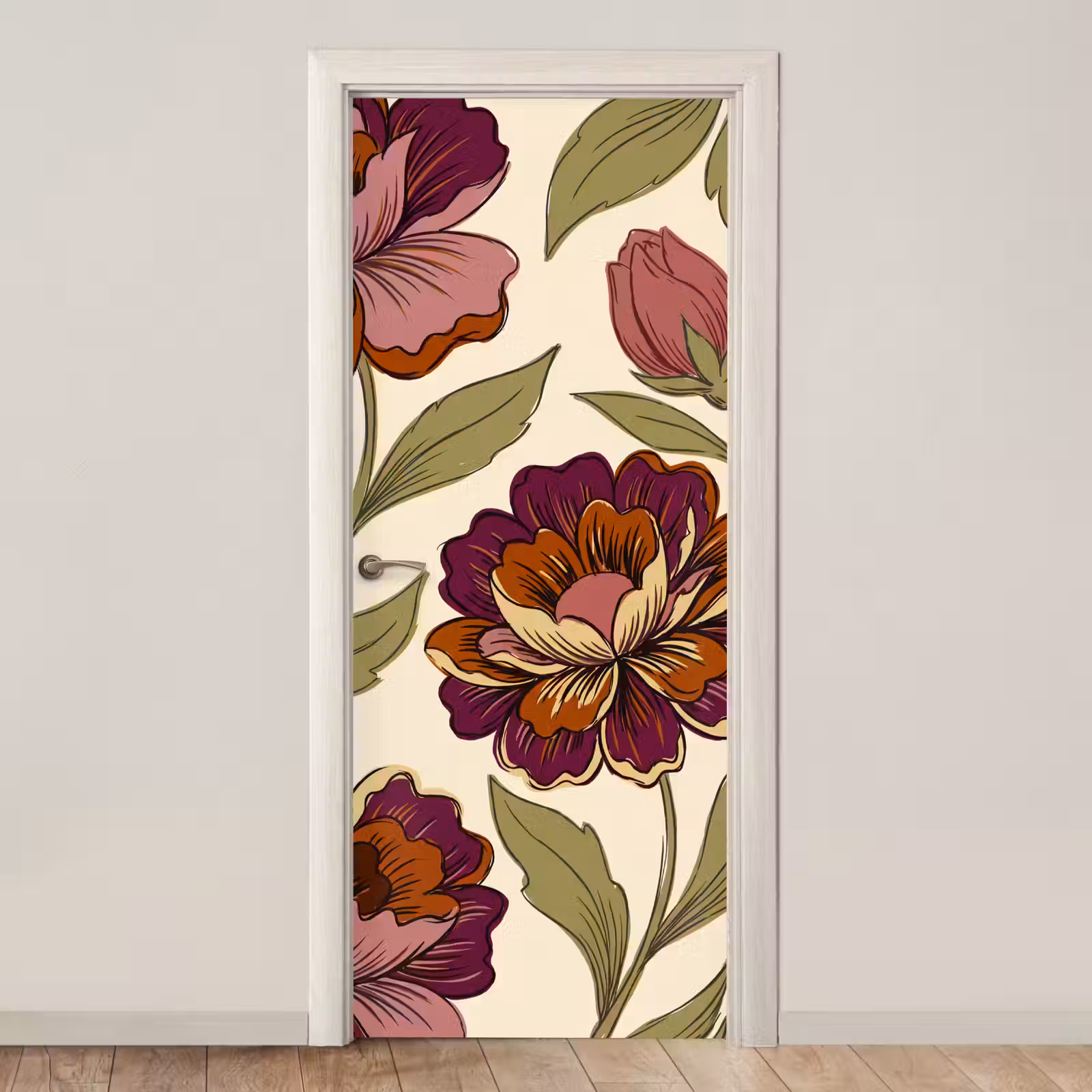 Deursticker - Bloemen - Patroon - Natuur - Modern - Paars — 1