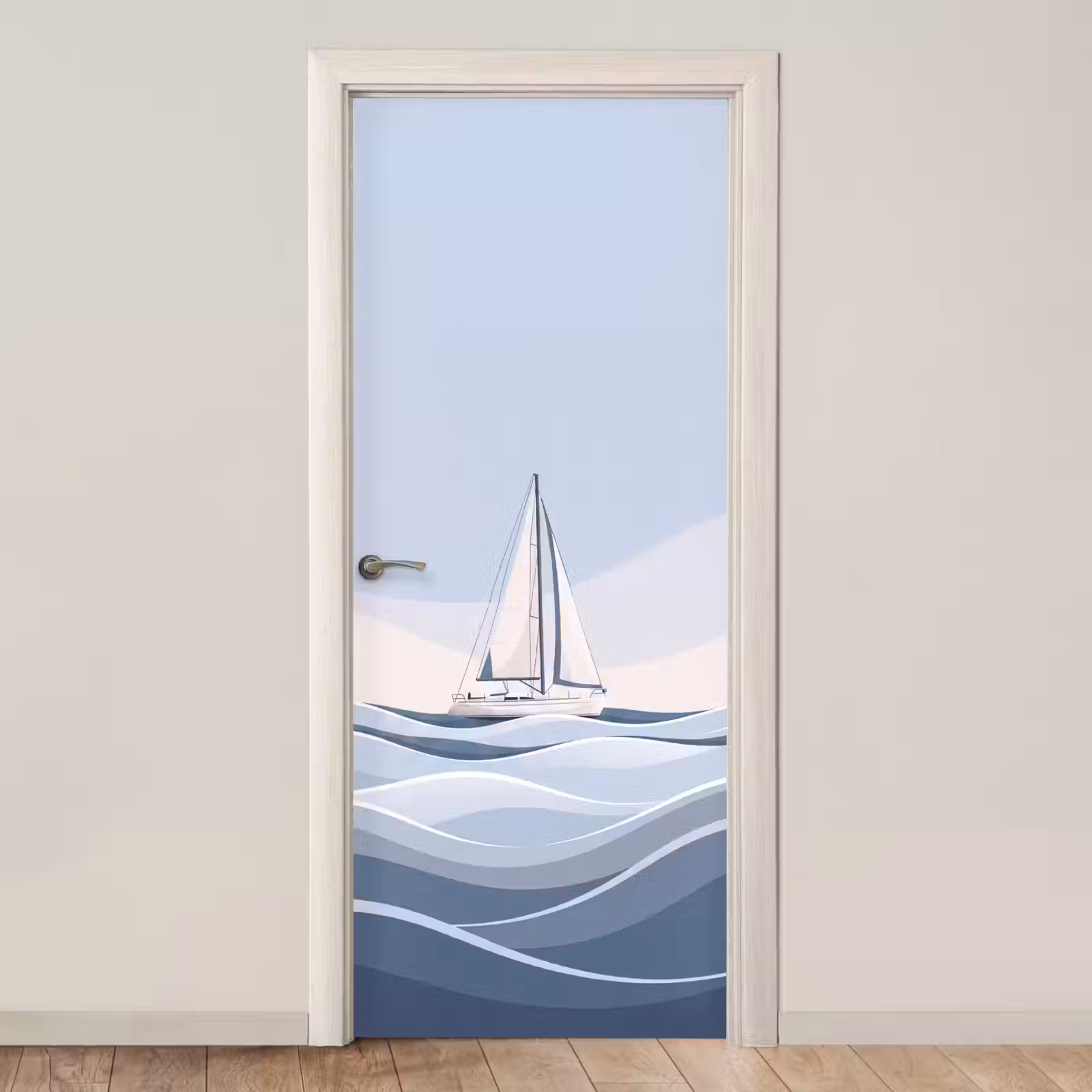 Deursticker - Boot - Zeil - Zee - Modern - Beige — 1