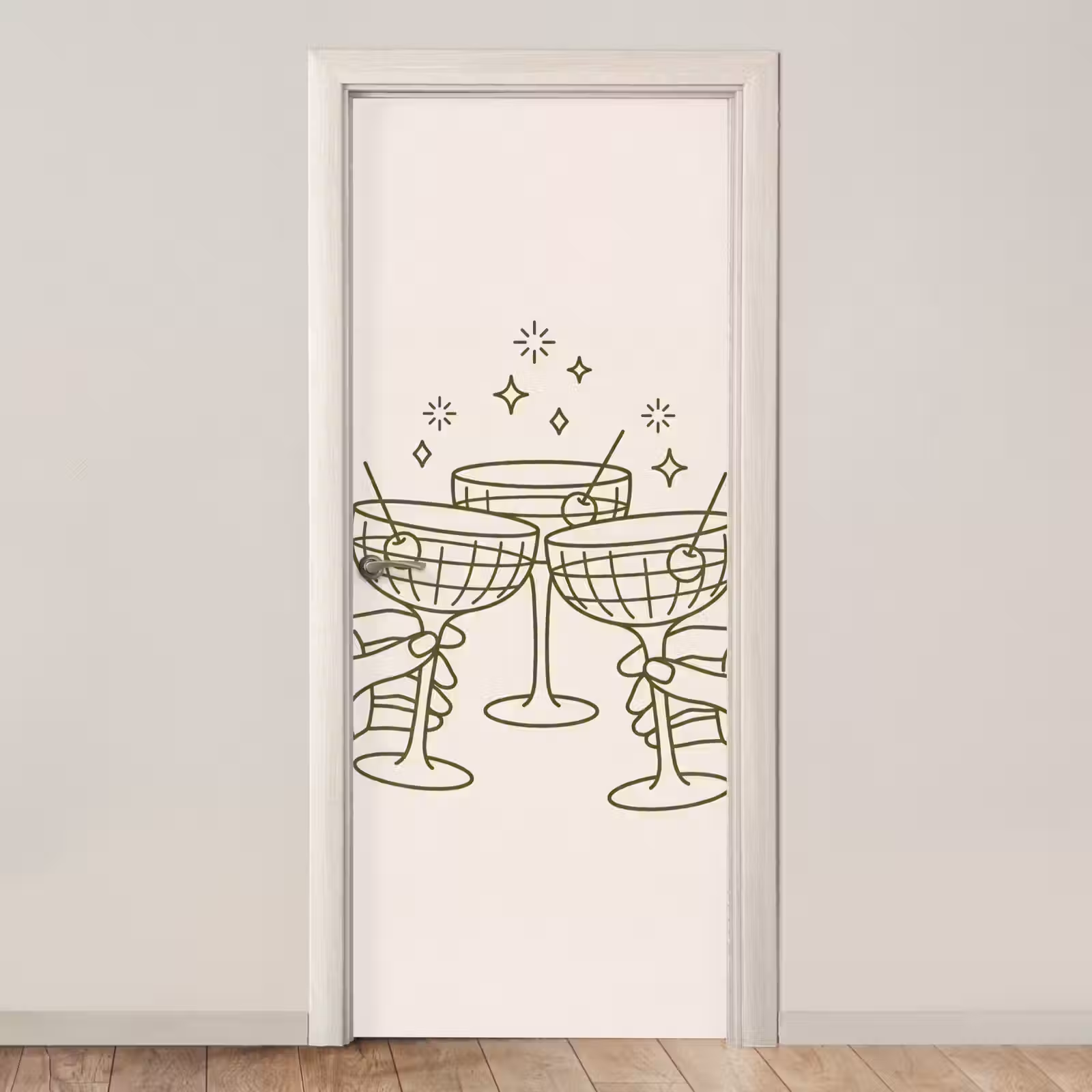 Deursticker - Drankjes - Feest - Proosten - Minimalistisch - Groen — 1