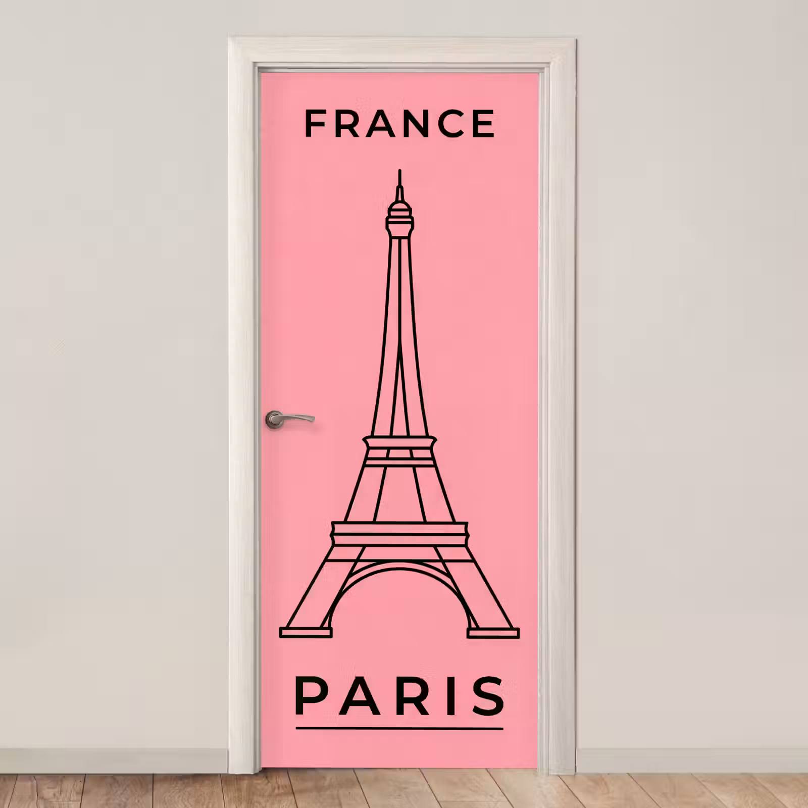 Deursticker - Eiffeltoren - Parijs - Architectuur - Minimalistisch - Roze — 1