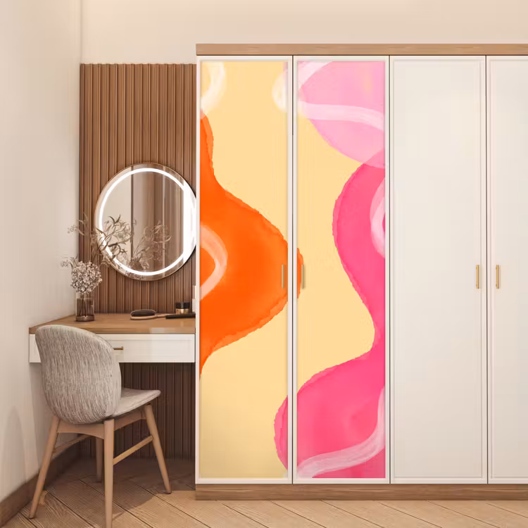 Deursticker - Abstract - Aquarel - Organisch - Oranje - Roze — 5