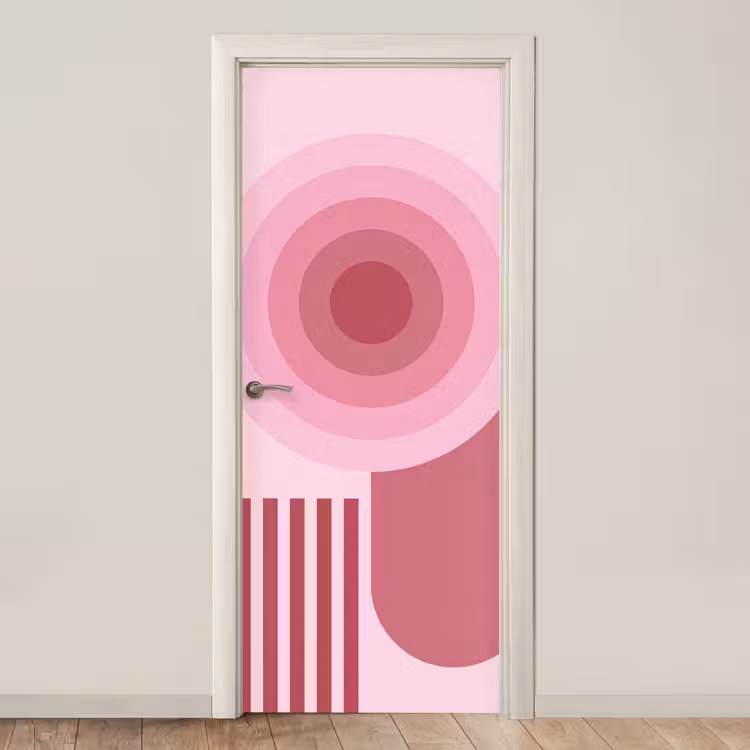 Deursticker - Abstract - Cirkels - Strepen - Modern - Roze — 1