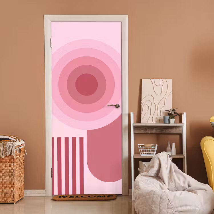 Deursticker - Abstract - Cirkels - Strepen - Modern - Roze — 2
