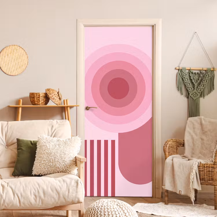 Deursticker - Abstract - Cirkels - Strepen - Modern - Roze — 4