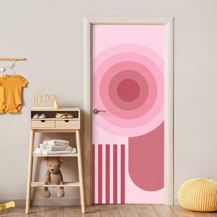 Deursticker - Abstract - Cirkels - Strepen - Modern - Roze — 6