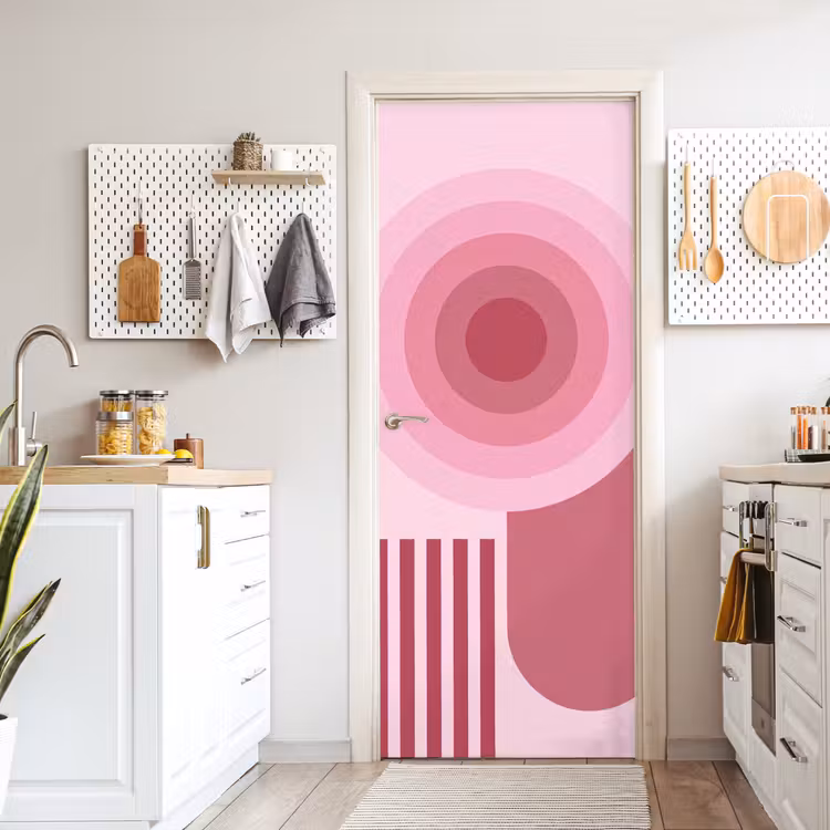 Deursticker - Abstract - Cirkels - Strepen - Modern - Roze — 7
