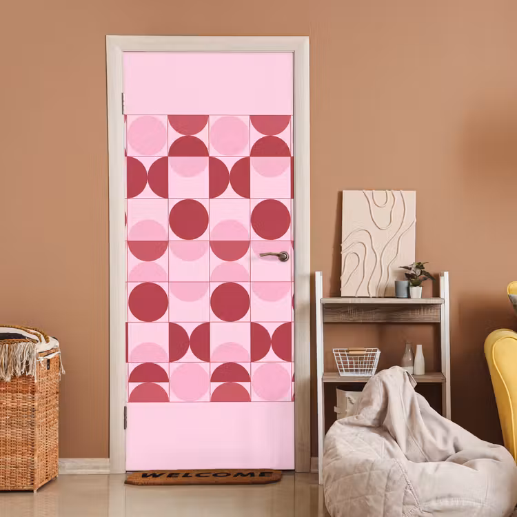 Deursticker - Abstract - Geometrisch - Cirkels - Roze - Modern — 2