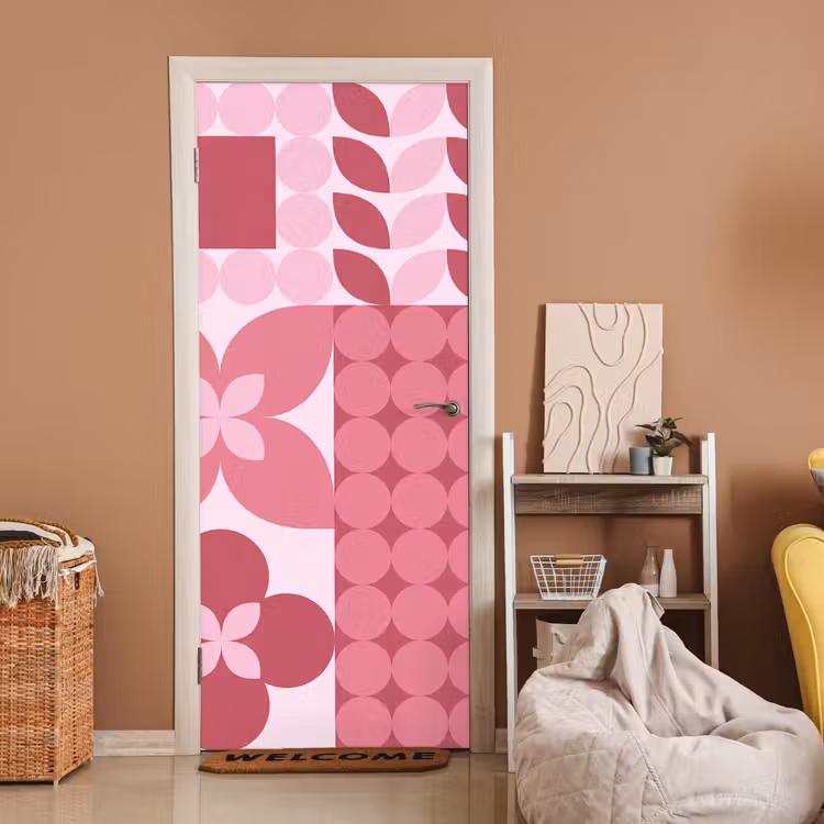 Deursticker - Abstract - Geometrisch - Patroon - Modern - Roze — 2