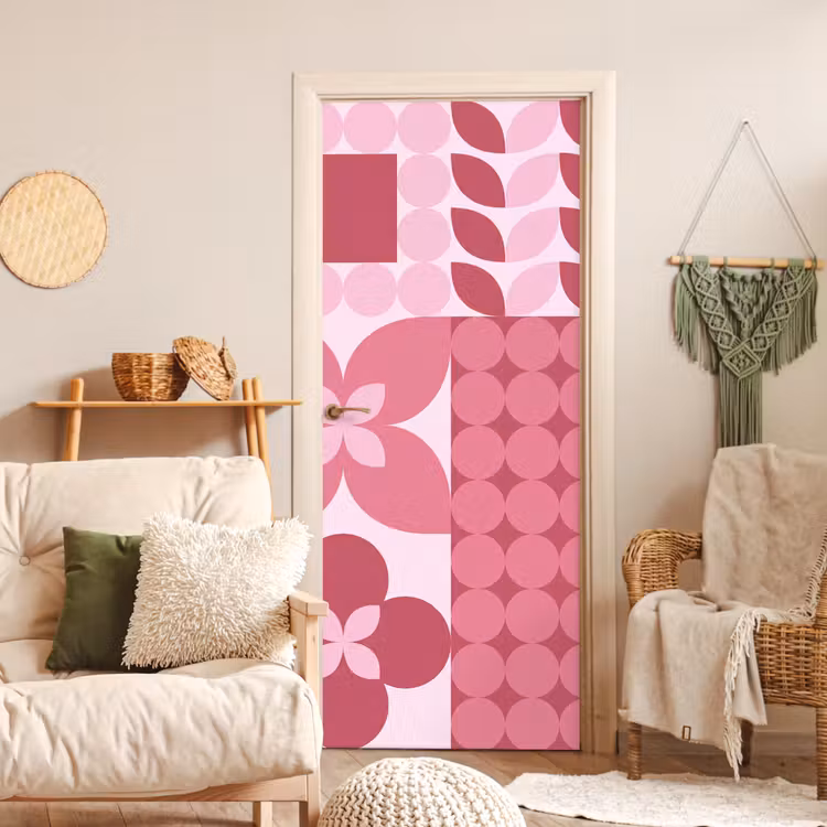 Deursticker - Abstract - Geometrisch - Patroon - Modern - Roze — 4