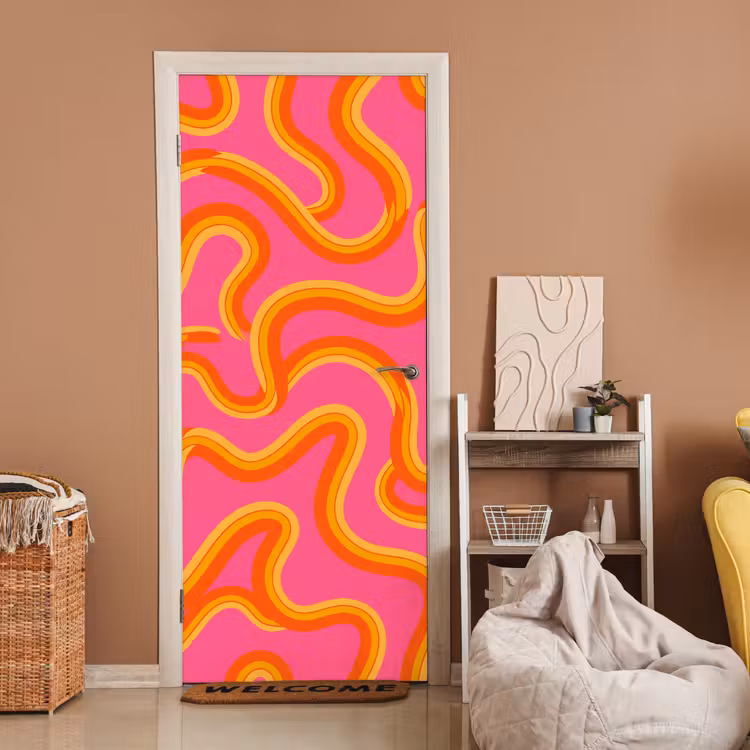 Deursticker - Abstract - Golvende lijnen - Modern - Kleurrijk — 2